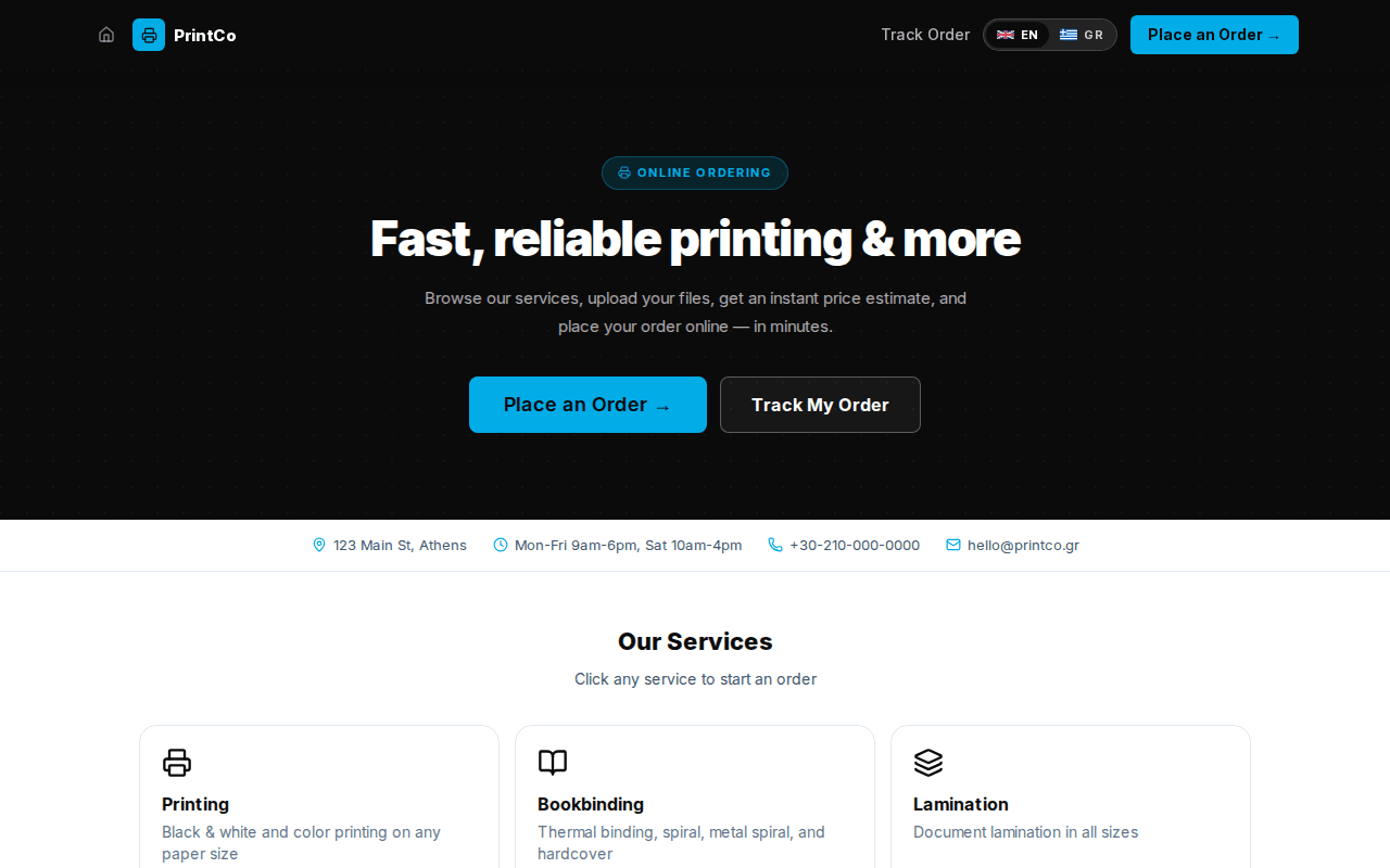 Shop home — service catalogue