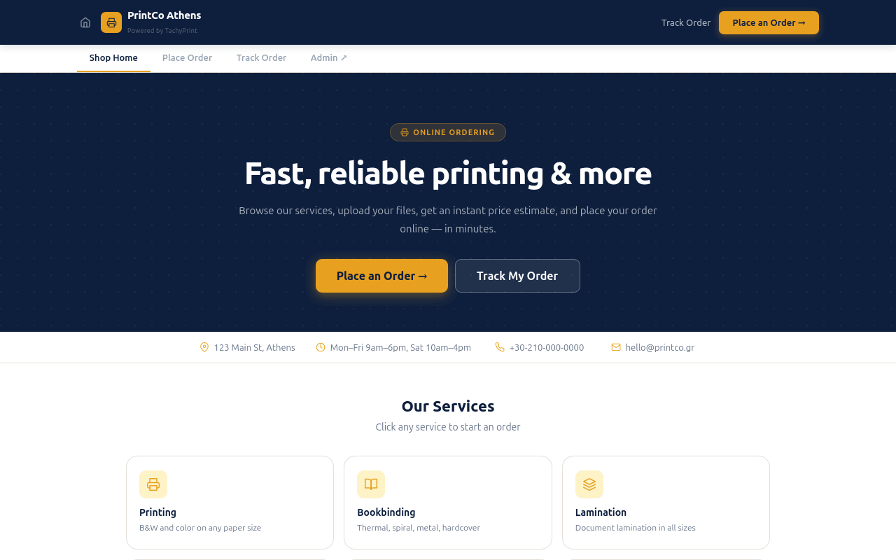 Shop home — service catalogue